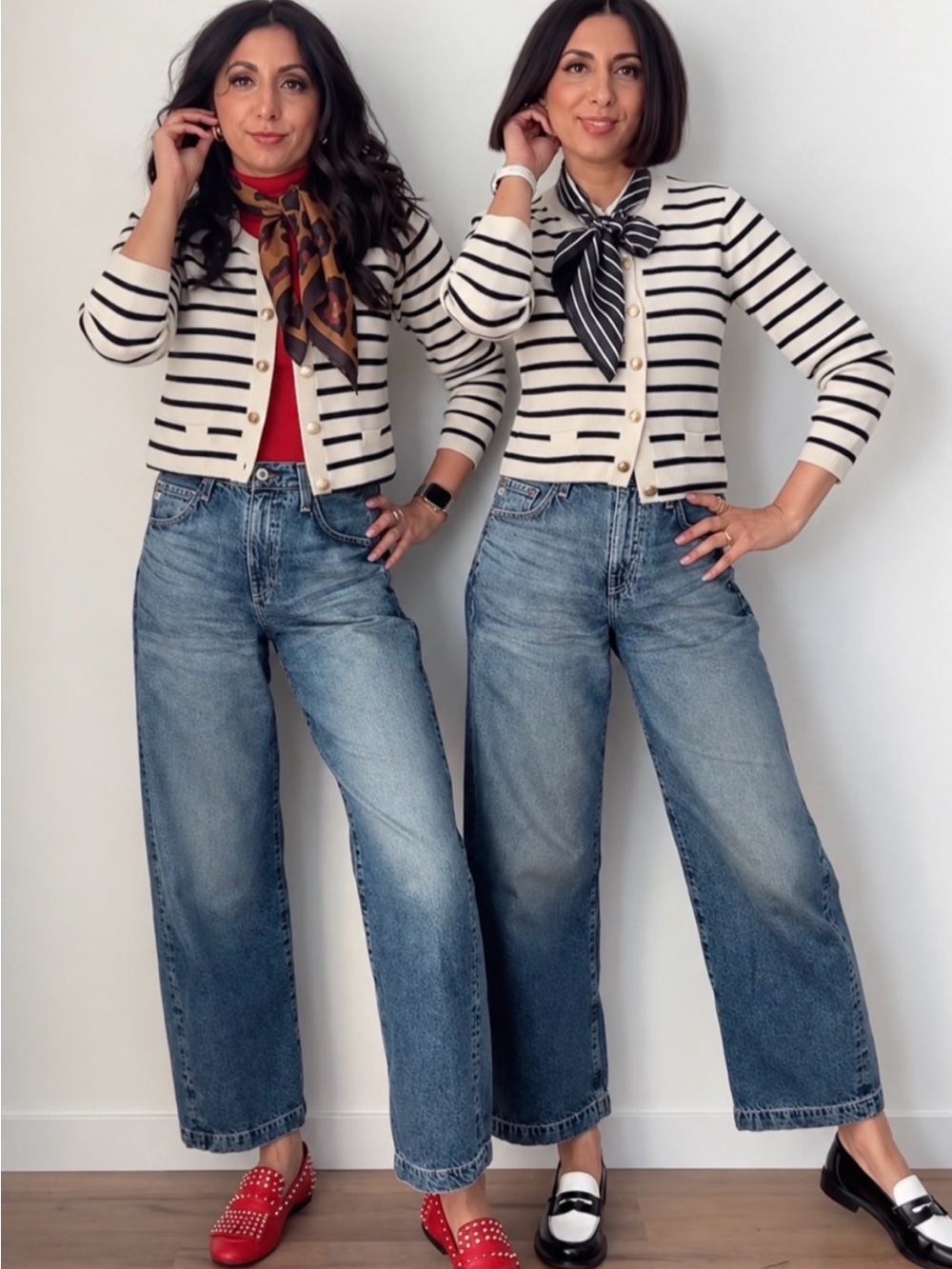 Nine West Cream and Black Striped Cardigan